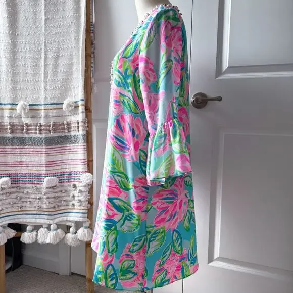 Lilly Pulitzer Elenora Multi Totally Blossom 100% Silk Embellished Dress Small - Picture 3 of 10